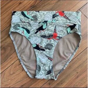 Tropical Print High-Waisted Bikini Bottom